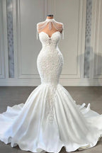 Luxury Long Mermaid Lace Sweetheart Satin Wedding Dress