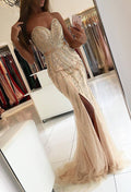 Luxury Long Mermaid Sweetheart Beading Tulle Prom Dress With Slit