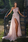 Luxury Long Pink Evening Dresses Glitter Prom Dresses With Slit
