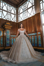 Luxury Long Princess Off-the-shoulder Sequined Wedding Dresses with slit