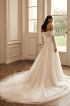 Luxury long sleeves a-line Off-the-shoulder Wedding dresses sequined