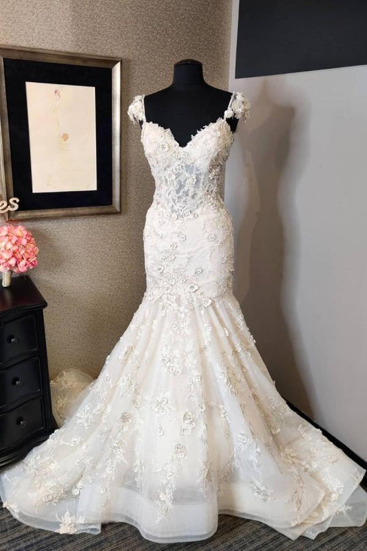 Robe de mariée de luxe sirène en dentelle dos nu
