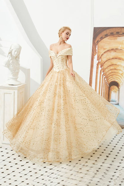 Luxuriöses schulterfreies Tüll-Ballkleid mit Pailletten, Prinzessinnen-Partykleid für Mädchen