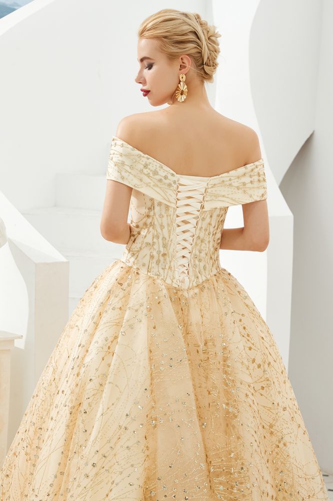 Robe de bal de luxe en tulle à épaules dénudées, ornée de paillettes, robe de princesse pour fête pour filles