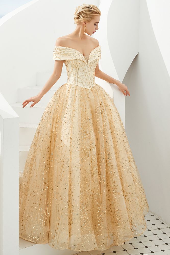 Robe de bal de luxe en tulle à épaules dénudées, ornée de paillettes, robe de princesse pour fête pour filles