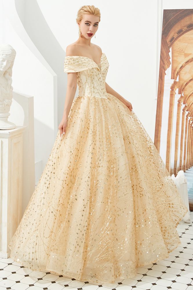 Robe de bal de luxe en tulle à épaules dénudées, ornée de paillettes, robe de princesse pour fête pour filles