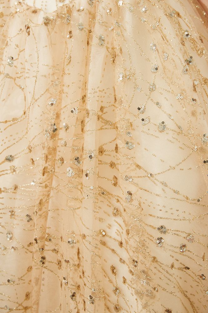 Luxuriöses schulterfreies Tüll-Ballkleid mit Pailletten, Prinzessinnen-Partykleid für Mädchen
