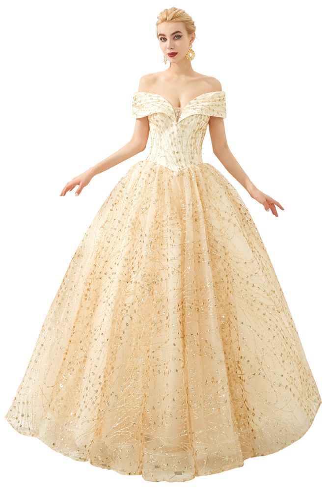 Luxuriöses schulterfreies Tüll-Ballkleid mit Pailletten, Prinzessinnen-Partykleid für Mädchen