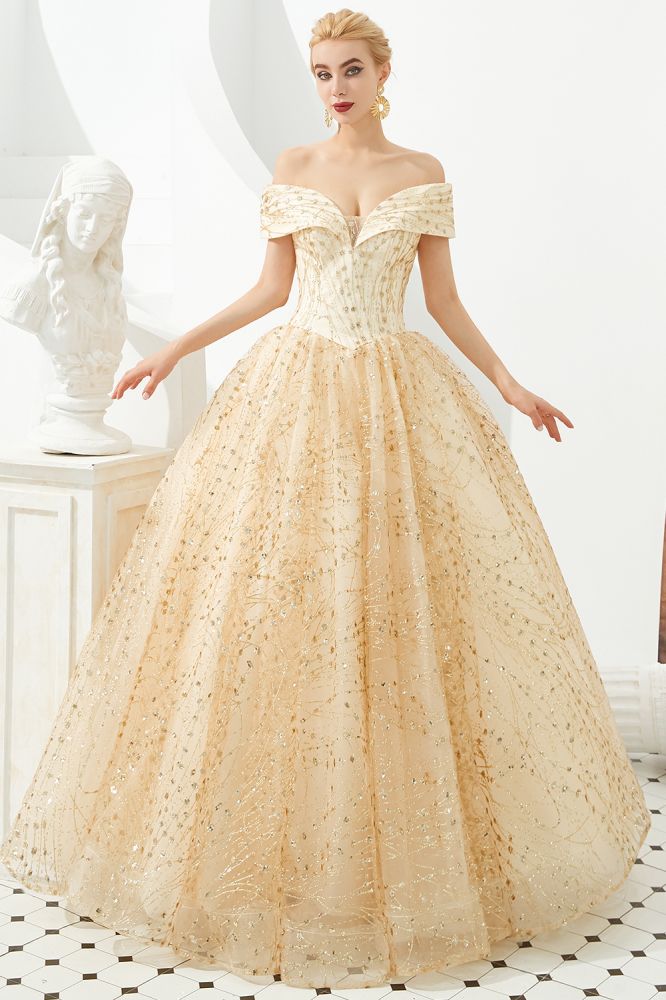 Robe de bal de luxe en tulle à épaules dénudées, ornée de paillettes, robe de princesse pour fête pour filles