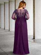 Floor Length A Line Mother Of The Bride Dress With Jewel Neckline
