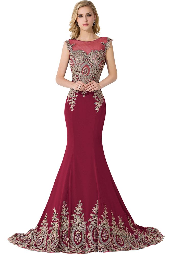 Mermaid Appliques Court Train Chiffon Evening Dress