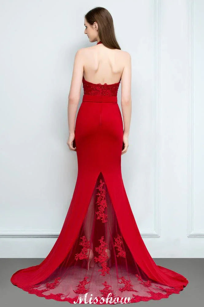 Abito da damigella d'onore senza maniche con scollo all'americana in pizzo charmeuse sirena, abito da sera lungo fino a terra