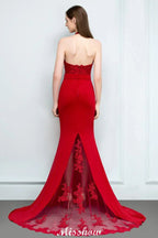 Abito da damigella d'onore senza maniche con scollo all'americana in pizzo charmeuse sirena, abito da sera lungo fino a terra