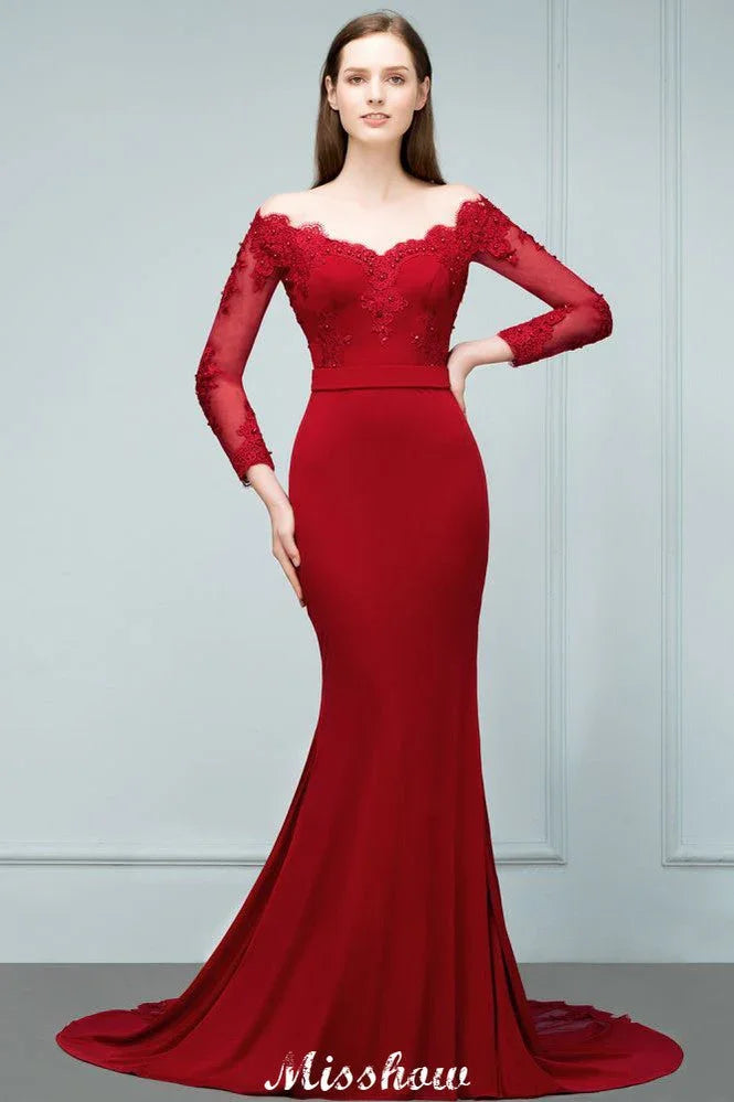 Robe de demoiselle d'honneur sirène en satin charmeuse, décolletée en V et longue jusqu'au sol, ornée d'appliques