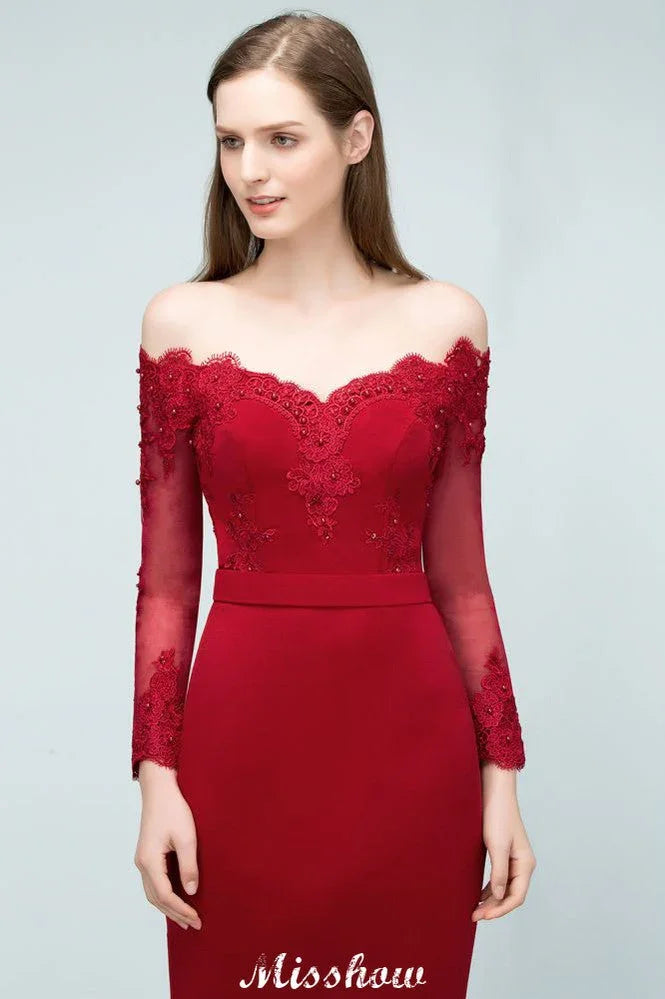 Robe de demoiselle d'honneur sirène en satin charmeuse, décolletée en V et longue jusqu'au sol, ornée d'appliques