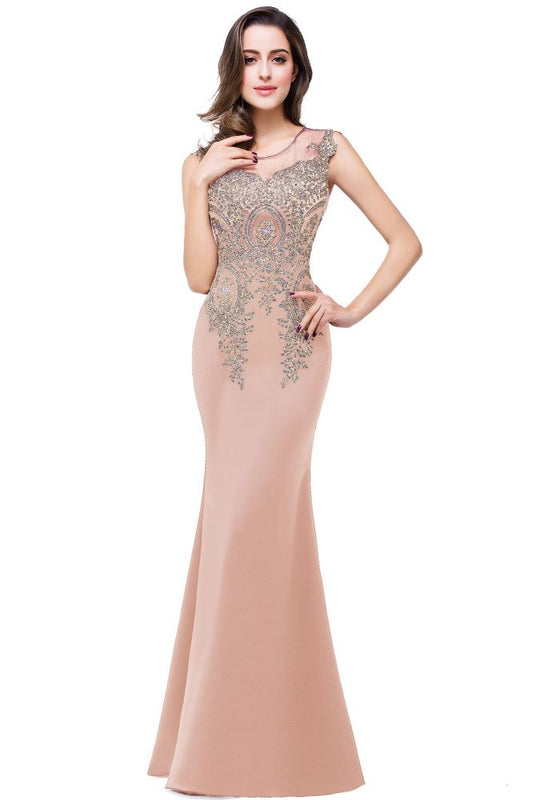 Meerjungfrau bodenlanges Chiffon-Abendkleid mit Applikationen