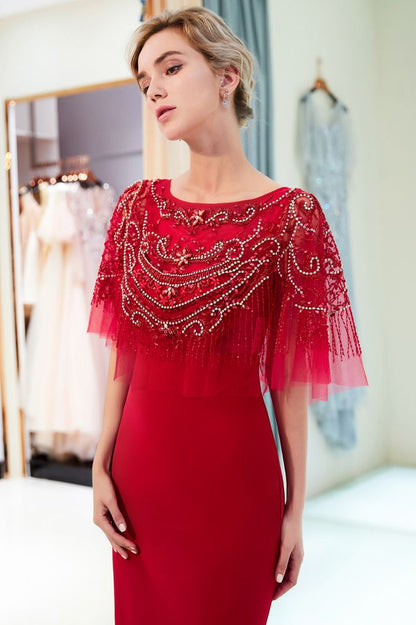 Vestido formal de sirena con cuentas de cristal hasta el suelo