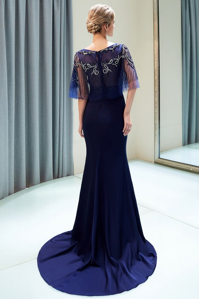 Vestido formal de sirena con cuentas de cristal hasta el suelo