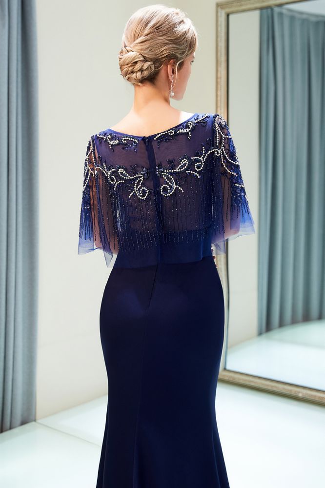 Vestido formal de sirena con cuentas de cristal hasta el suelo