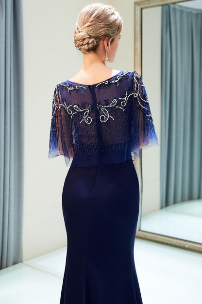 Vestido formal de sirena con cuentas de cristal hasta el suelo