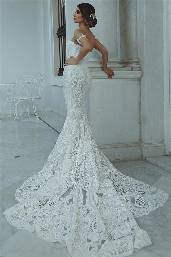 Robe de mariée en dentelle sirène Belle décoration de corsage en forme de cœur avec manches