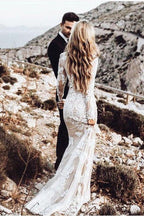 Mermaid Long Sleeve Lace Boho Wedding Dresses Rustic Bridal Gown