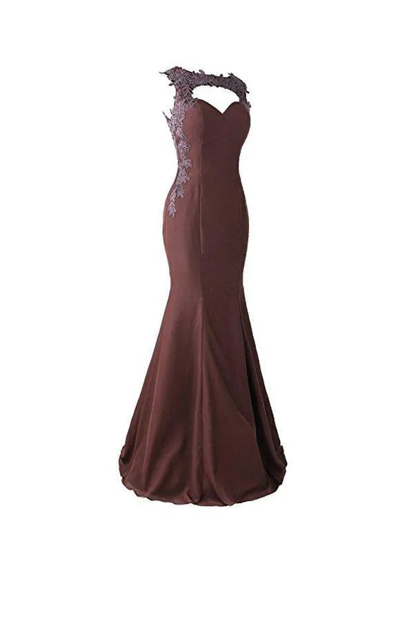 Robe de bal sirène avec appliques en dentelle et dos transparent Robe de demoiselle d'honneur BD024