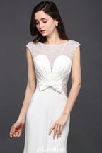 Mermaid Scoop White Chiffon Beadings Evening Dress