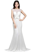 Mermaid Scoop White Chiffon Beadings Evening Dress