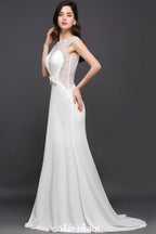 Mermaid Scoop White Chiffon Beadings Evening Dress