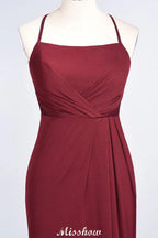 Abito da damigella lungo fino al pavimento in pizzo e spandex con spalline sottili senza maniche