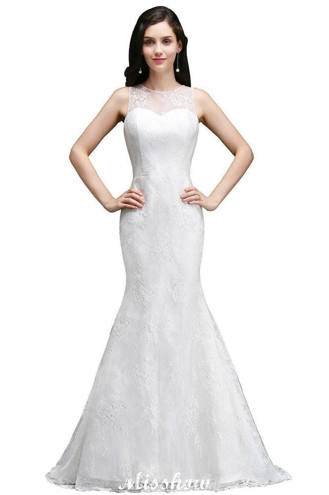 Mermaid Sweep Train Lace New Arrival Wedding Dresses with Buttons