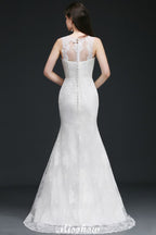 Mermaid Sweep Train Lace New Arrival Wedding Dresses with Buttons