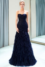 Mermaid Sweetheart Strapless Draped Tulle Long Evening Dress