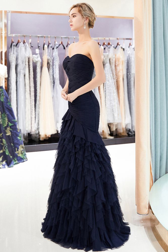 Mermaid Sweetheart Strapless Draped Tulle Long Evening Dress