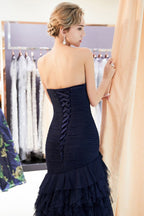 Mermaid Sweetheart Strapless Draped Tulle Long Evening Dress