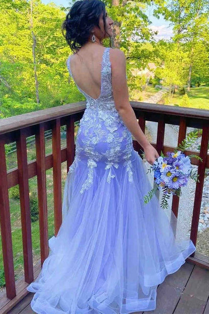Vestidos de fiesta de sirena, vestido floral, formal, cola larga, sin mangas, cuello en V, tul con volantes y apliques