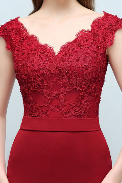 Vestidos de fiesta de sirena con escote en V, apliques de cuentas y largo hasta el suelo con faja