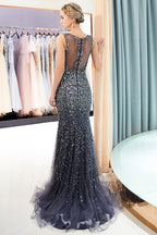 Mermaid V-neck Sleeveless Crystals Beading Long Evening Dresses