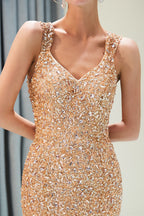Mermaid V-neck Sleeveless Crystals Beading Long Evening Dresses