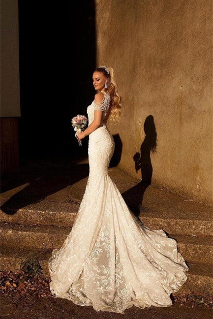 Meerjungfrau Brautkleid Applikationen Brautkleid mit Perlen