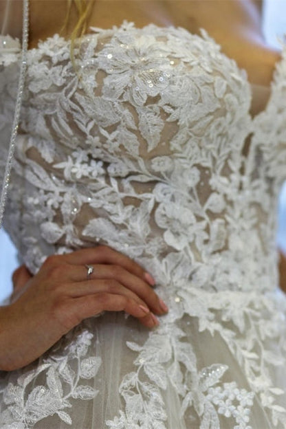 Moderne A-Linie Off-the-Shoulder Ärmellose Brautkleider mit Spitze