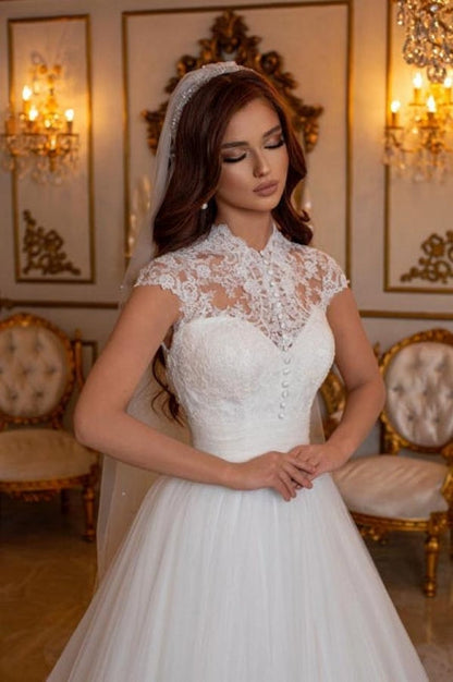 Moderne lange ärmellose A-Linie Brautkleider mit Spitze