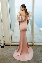 Modern Off-the-shoulder Evening Dress Long Pink Lace Prom Dresses With Slit