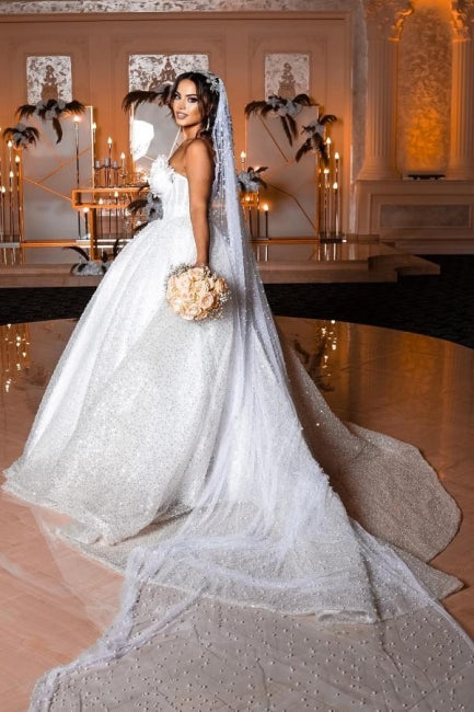 Moderne Prinzessin ärmellose A-Linie Brautkleider mit Glitzer