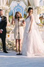 Vestidos de novia modernos de corte A sin mangas con escote en V y encaje