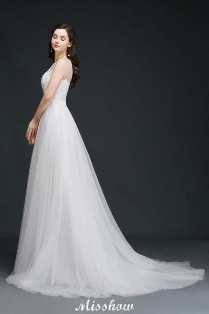 Schlichtes A-Linien-Brautkleid aus Illusionsspitze