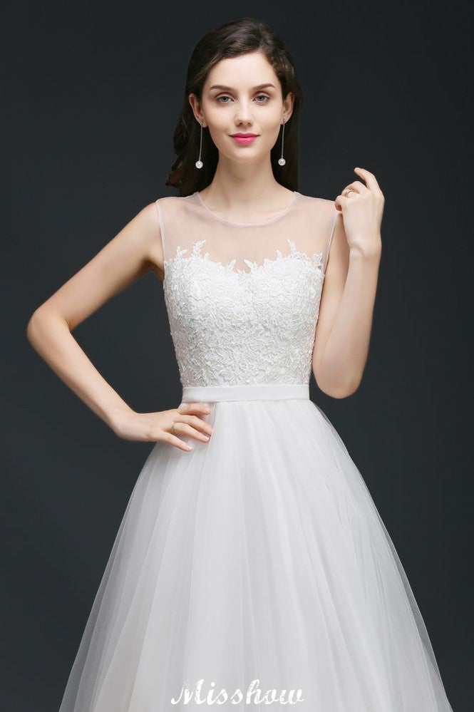 Schlichtes A-Linien-Brautkleid aus Illusionsspitze