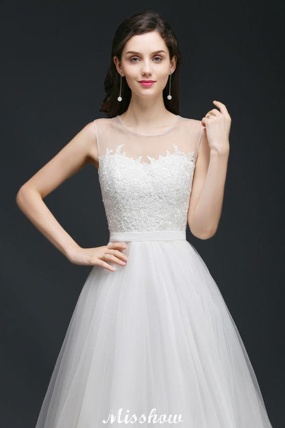 Schlichtes A-Linien-Brautkleid aus Illusionsspitze