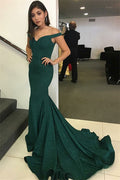 Modest Long Mermaid Off-the-shoulder Green Prom Dress